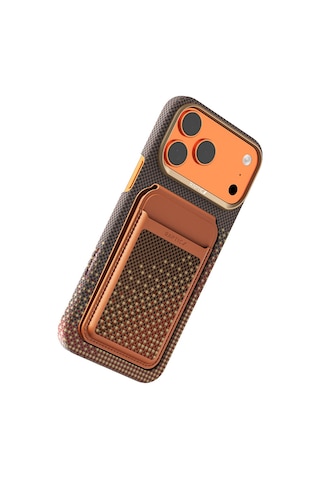 Apple iPhone Uyumlu 17 Pro Kılıf Raptic 2in1 Bundle Kit Aramid Skin Serenity Serisi Kartlık Ve Karbon Kapak Kahve Kahverengi