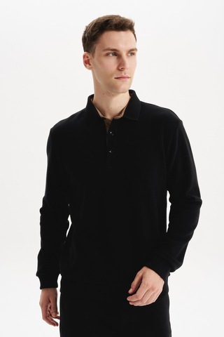 AR-MA Arma Erkek Regular Fit Selanik Kumaş Düğmeli Polo Yaka Sweatshirt Pamuk Polyester Karışımlı K30564699202 Siyah
