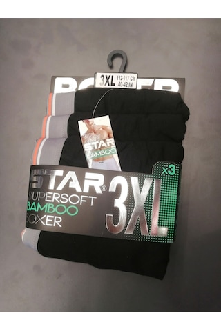 Star 3 Lü Erkek Süpersoft Bambu Boxer Siyah