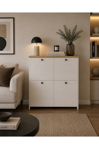 Ağlasun Model 2 Kapaklı Çok Amaçlı Dolap Ayakkabılık Kitaplık Banyo Dolabı Mutfak Dolabı Beyaz-safir Meşe