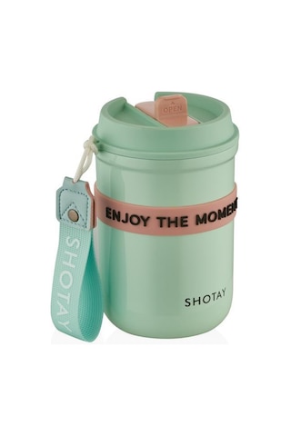 Shotay Strow Çelik Termos Mug 410ml Yeşil Yeşil
