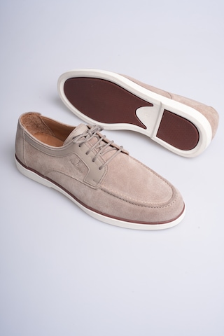 Fame Step Hakiki Deri Erkek Loafer Ayakkabı Casual Süet Günlük Rahat Bağcıklı Model Ravenna Bej