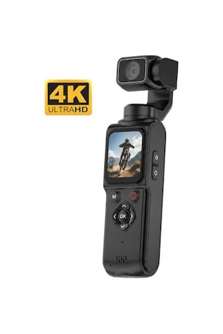 4k Ultra Hd Profesyonel Aksiyon Kamerası, Vlog Kamera, 330 Dönebilir, Yüz Takibi, Dokunmatik Ekran, 2400 Mah Batarya, 75mp Fotoğraf Çözünürlüğü
