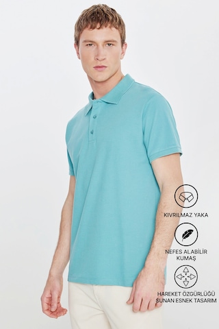 AC&Co / Altınyıldız Classics Altinyildiz Classics Erkek Petrol Slim Fit Dar Kesim Polo Yaka %100 Pamuk Tişört 4A4820200001PETS Petrol