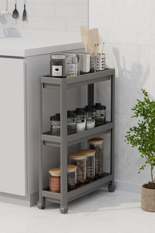 Mithra Life 3 Katlı Tekerlekli Slim İnce Gri Banyo Mutfak Rafı Mıt1127 Gri