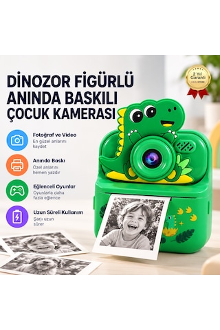 ZOOMY-DY Dinozor Figürlü Anında Baskılı Çocuk Kamerası-1794