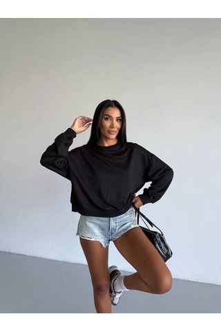 Kazax 2 İplik Bisiklet Yaka Sweat Siyah F2339 Siyah