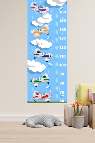 Uçaklar Kuşlar Ve Bulutlar Temalı Boy Ölçer Sticker Boy Ölçüm Cetveli