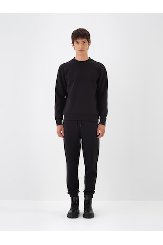 Siyah Pamuk Dokulu Regular Fit Sweat Pantolon 380186 Siyah