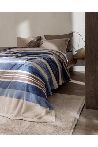 Mozel Çift Kişilik Welsoft Baskılı Battaniye - Mavi/bej 8684427292310 Çok Renkli