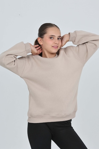 Toontoy Kız Çocuk Relax Fit Bisiklet Yaka Düşük Omuz Sweatshirt Bej