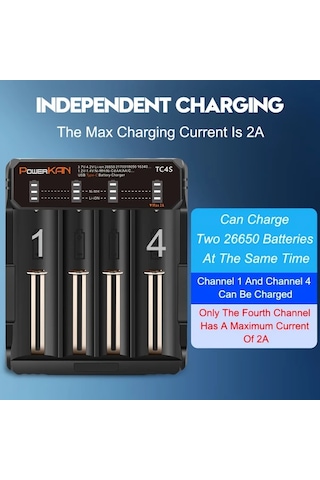 Xuweiwei Tc4s 4 Yuvalı Powerkan Akıllı Şarj Cihazı 3.7v Li İon Ve 1.2v Nimh Aa Aaa Pil Uyumlu