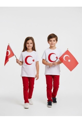 Zekids Çocuk Ay Yıldız Baskılı Yarım Kollu T-shirt-17206 Beyaz