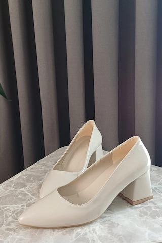 Preshley Kadın Nova Krem Rugan 6,5 Cm Kalın Topuklu Stiletto Krem