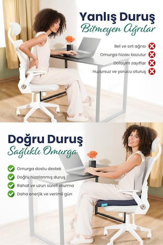 Kare Ortopedik Visco Oturma Minderi Bel, Basen Ve Baldır Destekli %100 Visco Minder - 45x43x6cm Lacivert