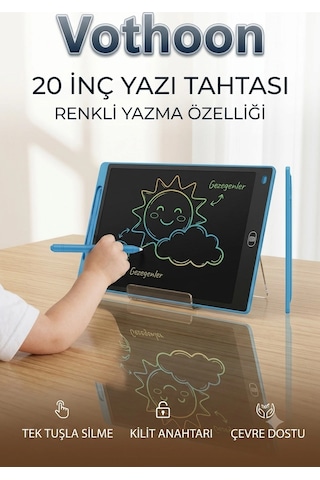 20 Inc Renkli Lcd Grafik Dijital Kalemli Çizim Tableti Yazı Tahta Not Yazma Eğitim Tableti Mavi