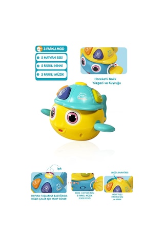 Toyaş Işıklı Ve Müzikli Balık Bebek Piyanosu Motor Beceri Gelişimi Müzikli Oyuncak Hayvan Sesli Balık Bebek Oyuncağı Sarı Sarı