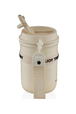 Shotay Strow Çelik Termos Mug 410ml Krem Krem