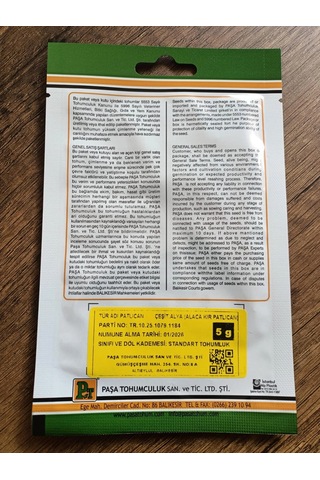 Paşa Tohumculuk Patlıcan Tohumu Alya 5 Gr