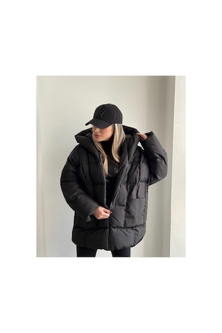 La Querta Puffer Yarasa Şişme Oversize Mont Siyah Siyah