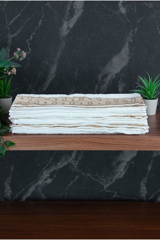 Dantelli Güpürlü Lüks %100 Pamuk Çeyizlik 6 Lı El Yüz Havlu Seti 40x70 - Sarı - 4400 Sarı