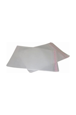 22x30+5 Cm. 22x35 50 Adet Şeffaf Bantlı Yapışkanlı Jelatin Poşet