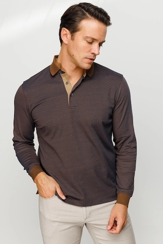Desen Triko Erkek Polo Yaka Jakarlı Minik Desenli Sweatshirt Kahve Kahve