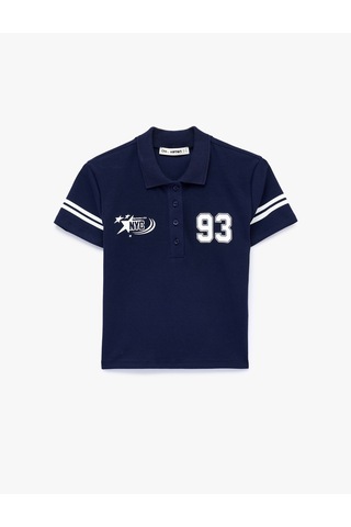 Koton Regular Fit Düğmeli Kısa Kollu Kolej Baskılı Polo Yaka Tişört Lacivert 6sal10705ık