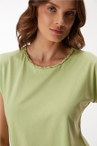 Anıl Kadın Bisiklet Yaka Detaylı Kısa Kollu Pijama Takım Yeşil