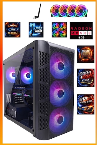 Comloji CMLJ07 R5-5500 16 GB 512 GB SSD RX580 Free Dos Masaüstü Oyuncu Bilgisayarı