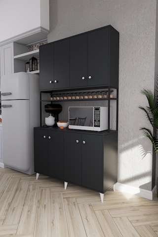Nexar Kavhe Köşesi 8 Raflı Çok Amaçlı Mutfak Dolabı Antrasit Antrasit