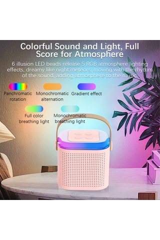 Ruicoo Pembe Mini Karaoke Mikrofon Ve Bluetooth Hoparlör Seti - Dışarıda Müzik Oynat, 5 Ses Efekti, İki Mikrofon İle Klasik Karaoke Deneyimi