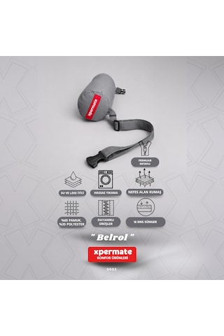 Belrol Bel Destek Yastığı Seyahat Sırt Bel Destek Minderi Yıkanabilir Kılıflı Gri