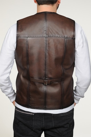 Derije Texas Hakiki Deri Erkek Kahverengi Punto Dikişli Yelek