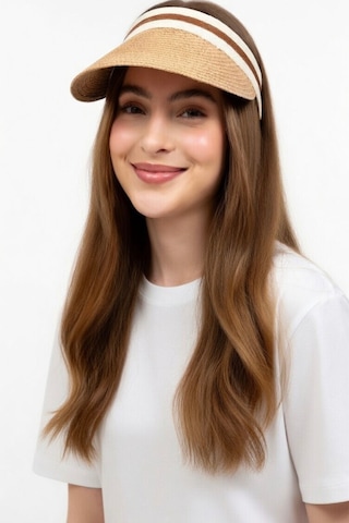 Mollycrush Kadın Camel Hasır Taç Vizör Tesettür Uyumlu Yazlık Plaj Ve Tenis Şapkası Camel