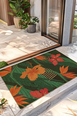 Decovetro Paspas Botanik Çiçek Desenli Kapı Önü Halı Paspası 40 X 60 Cm Çok Renkli