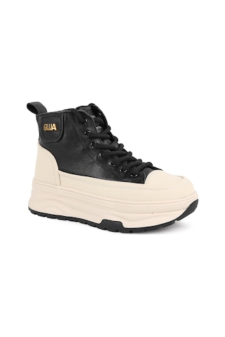 Guja Kadın Bot 336-1 Kahverengi Bej Garnili Bağcıklı Yüksek Kalın Platform Taban Rahat Günlük Kışlık Sneaker Bootie Siyah