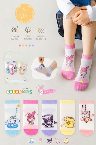Color Socks 5 Çift Kız Çocuk Çizgi Karakterli Çorap Seti Extra Comfort Karışık