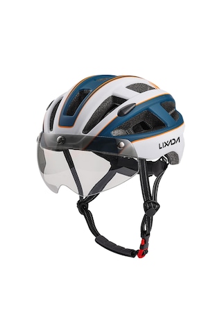 Beyaz - Mavi - Turuncu Dağ Bisikleti Kaskı Çıkarılabilir Manyetik Gözlüklü Ve Arka Işıklı Bisiklet Kaskları Beyaz - Mavi - Turuncu