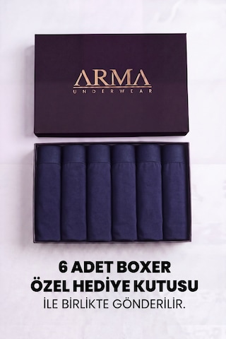 Arma Yıldız Erkek Premium Bambu Lacivert Boxer 6'lı Hediye Kutulu Damat Bohçası Ve Çeyiz Seti Lacivert-6