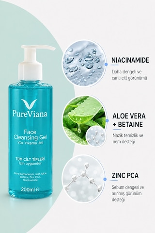 Pureviana Siyah Nokta Akne Karşıtı Gözenek Temizleyici ve Sebum Dengeleyici Yüz Temizleme Jeli 200 ML