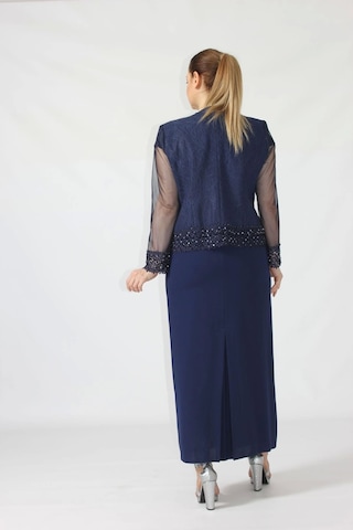 Moda Berray 3293 Lacivert Pullu Nakış Detaylı Abiye Ceket-elbise Takım 46 Beden Çok Renkli