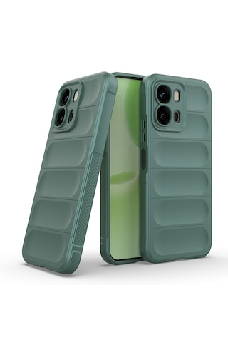 Oppo A6x Kılıf Darbe Emici Leke Tutmaz Esnek Tpu Oyuklu Arka Yüzey Tasarımlı Silikon Kapak Koyu Yeşil
