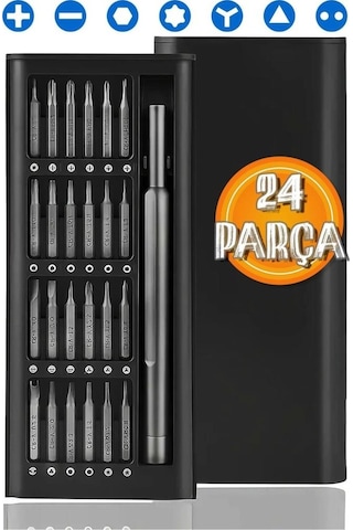 24 Parça Çelik Hassas Mıknatıslı Tornavida Seti Elektronik Saat Bilgisayar Tamir Tornavidası Set