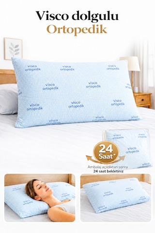 Visco Dolgulu Ortopedik Yastık 50x70 Cm -boyun Desteği Sağlar. Gök Mavisi