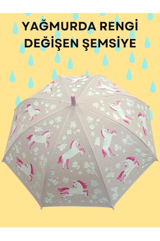 Yağmurda Rengi Değişen Toz Pembe Kız Çocuk Şemsiye Toz Pembe Açık Pembe