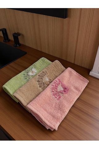 30x50 Cm Güpür Kelebek Işlemeli 3lü Mutfak Havlusu El Havlusu Yüz Havlusu Seti Çok Renkli