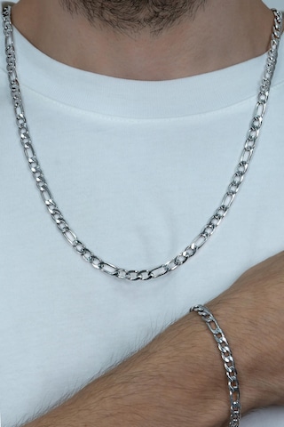 Figaro Erkek Çelik Kolye Bileklik Zincir Set Seçenekli Ack06T Beyaz