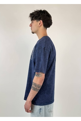 Zaee Vintage Washed Taşlı Oversize T-shirt Lacivert