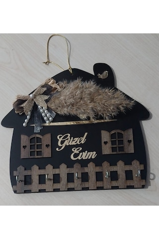 Güzel Evim Siyah Ahşap Anahtar Askılığı Duvar Askılı Anahtarlık Siyah